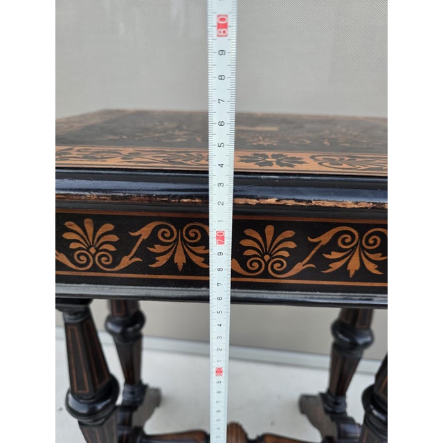 Antique Neo-Renaissance Italian Ebonized Marquetry Worktable with Leopard Motif, 1880s For Sale - Image 12 of 17