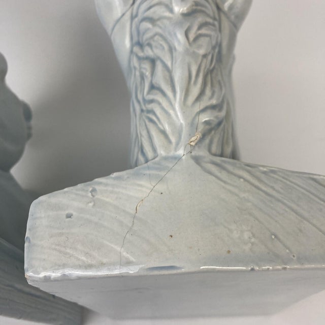 VTG Set 2 Mid Century Ceramic Horse Head Bookends Pale Blue White Glazed 8.5" For Sale - Image 11 of 11