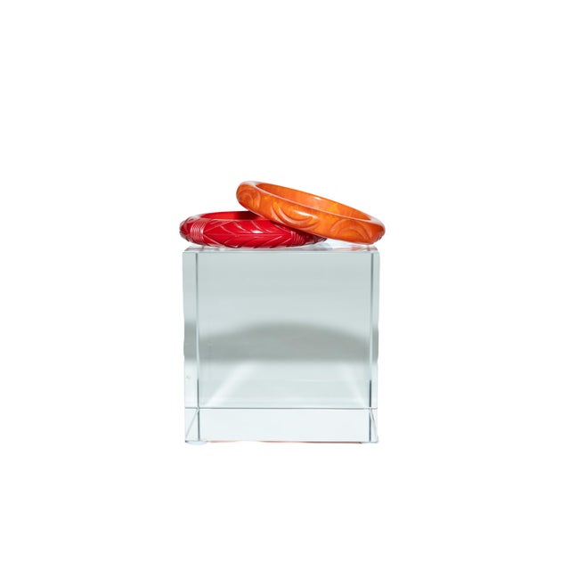 Vintage Carved Bakelite Bangle Bracelets in Red and Orange, 1930's, Pair Of For Sale - Image 16 of 17