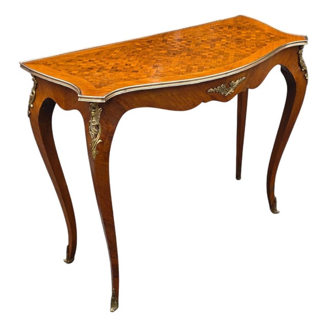 Wood 19th Century French Louis XV Revival Console Table With Fine Parquetry & Ormolu Mounts For Sale - Image 7 of 11