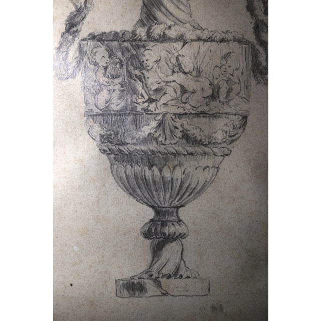 18th Century Antique Original 18th Century Figural Garniture Ornamental Urn Planter Drawing For Sale - Image 5 of 12