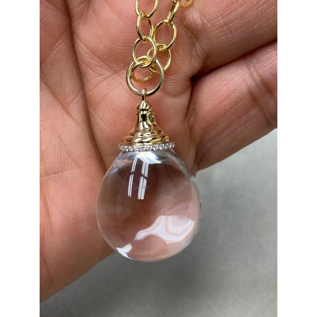 Syna Yellow GoldRock Crystal Drop Pendant with Diamonds For Sale - Image 4 of 6