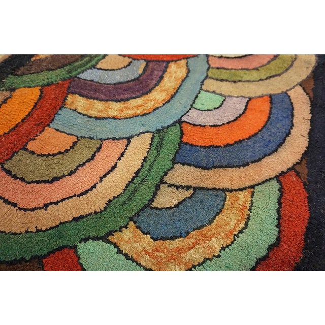 Amazing Multi Color and Geometric Desing Border Antique American Hooked Rug For Sale In New York - Image 6 of 11
