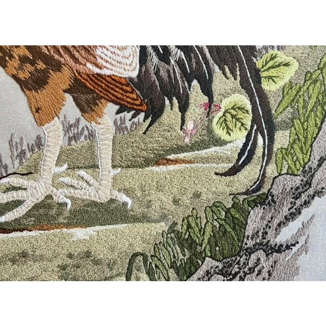 Vintage Bunka Embroidery Rooster Art-Framed-Japanese Punch Needlework-Textile For Sale - Image 6 of 12