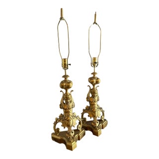 18th Century French Gilt Bronze Chenets Mounted as Lamps Circa 1750 - a Pair For Sale