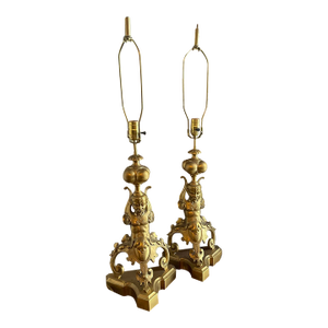 18th Century French Gilt Bronze Chenets Mounted as Lamps Circa 1750 - a Pair