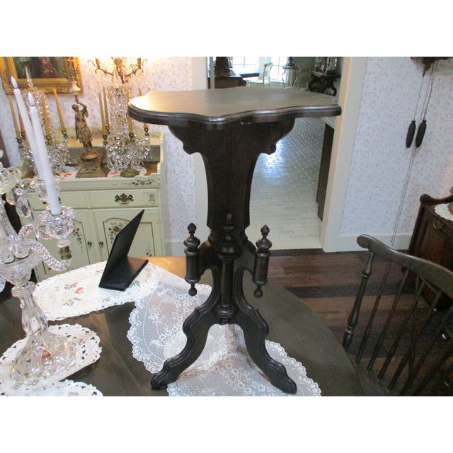 Antique Hand Carved Wood Victorian Lamp / Clock Table Walnut Refinished Mint For Sale - Image 9 of 16