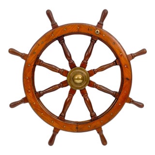 Vintage Large Nautical Ten-Spoke Ship’s Steering Wheel For Sale