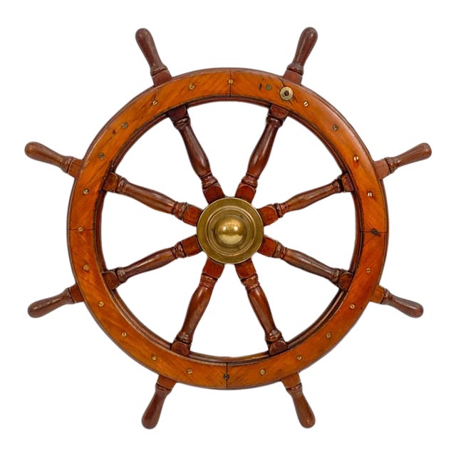 Vintage Large Nautical Ten-Spoke Ship’s Steering Wheel For Sale