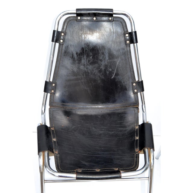 Metal Pair Charlotte Perriand French Side Chairs in Chrome & Distressed Leather 1960 For Sale - Image 7 of 13