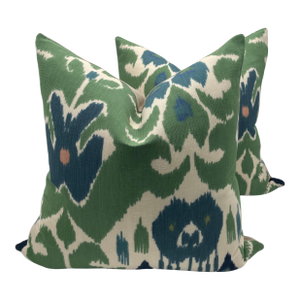 Green/Navy Lee Jofa Marco Polo Pillows- A Pair