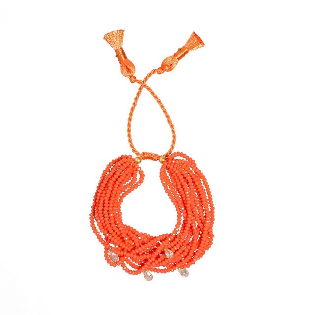 Contemporary Crystal & Diamond Multi Strand Orange Adjustable Bracelet For Sale - Image 3 of 7