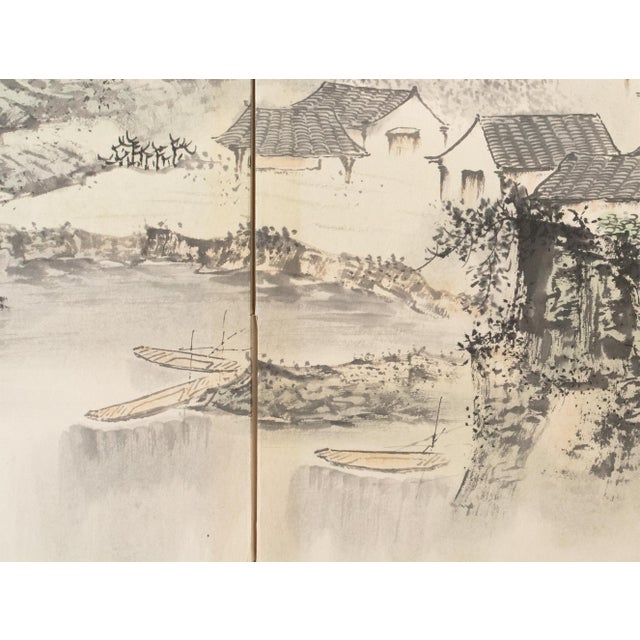 Celadon 1970s Ming Dynasty Style Monochrome Screen "Landscape With Mountains" For Sale - Image 8 of 17
