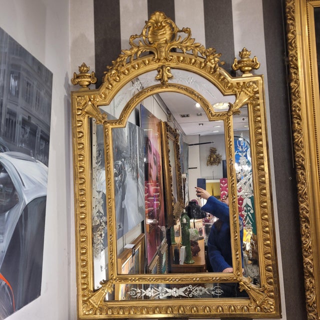 Napoleon III Carved and Gilded Wood Wall Mirror, France, 1880s For Sale - Image 5 of 18