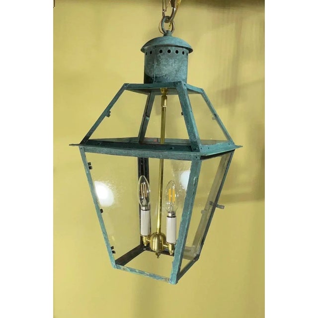 Vintage Four-Sides Hanging Copper Lantern For Sale - Image 10 of 12