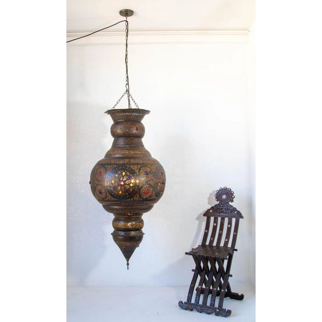 Moroccan Bronze Moorish Chandelier For Sale - Image 4 of 12