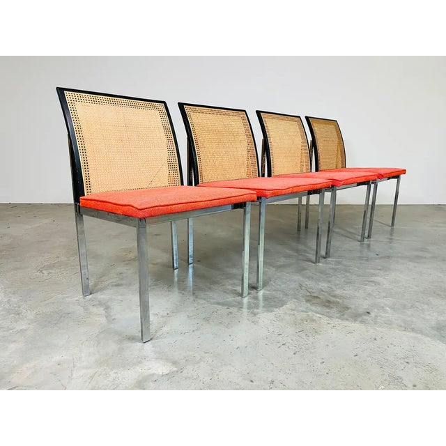 Mid-Century Modern 4 Roland Carter for Lane Cane Back and Chrome Steel Dining Chairs For Sale - Image 3 of 10