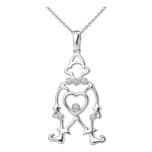 14K White Gold Floating Diamond Clown Jester Pendant Necklace Estate For Sale