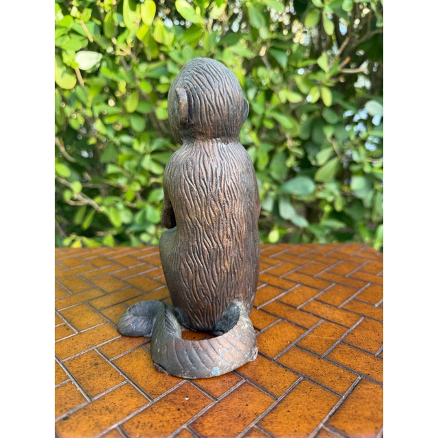 Vintage Patinated Cast Metal Monkey Sculpture, 7.5” For Sale - Image 4 of 10