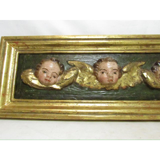 Goldenrod Antique Hand Carved Spanish Colonial Framed Putti Heads For Sale - Image 8 of 17