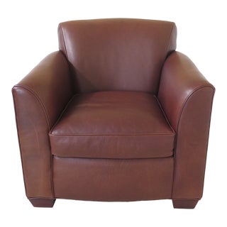 Crate & Barrel Brown Leather Living Room Chair by Lee For Sale