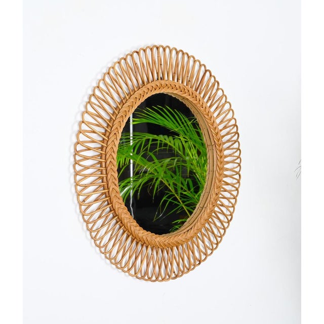 Mid-Century Italian Bamboo and Wicker Round Mirror by Franco Albini, 1960s For Sale - Image 3 of 13