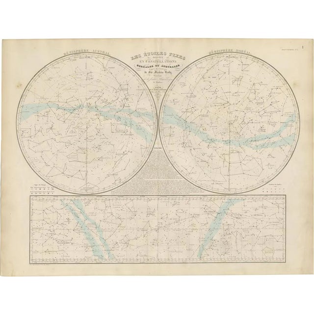 Antique Celestial Star Map of Northern and Southern Hemispheres, 1860 For Sale