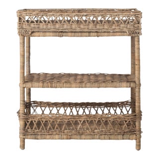 Wicker 3 Tier Accent Table in Natural For Sale