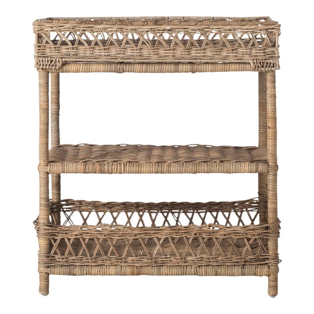 Wicker 3 Tier Accent Table in Natural For Sale