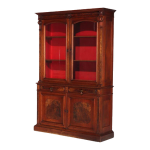 Antique Victorian Empire Walnut & Burl Step Back Bookcase C1880