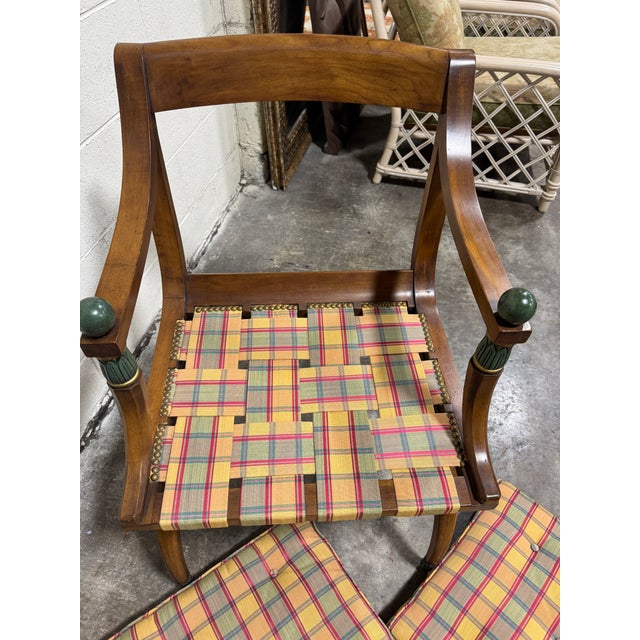 Unusual vintage walnut chair with green enamel finials and accents. While it feels very Maitland Smith to me, it is not...