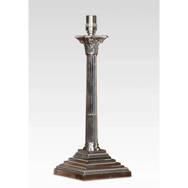 1920s Silver Plate Corinthian Column Table Lamp, 1920s For Sale - Image 5 of 7