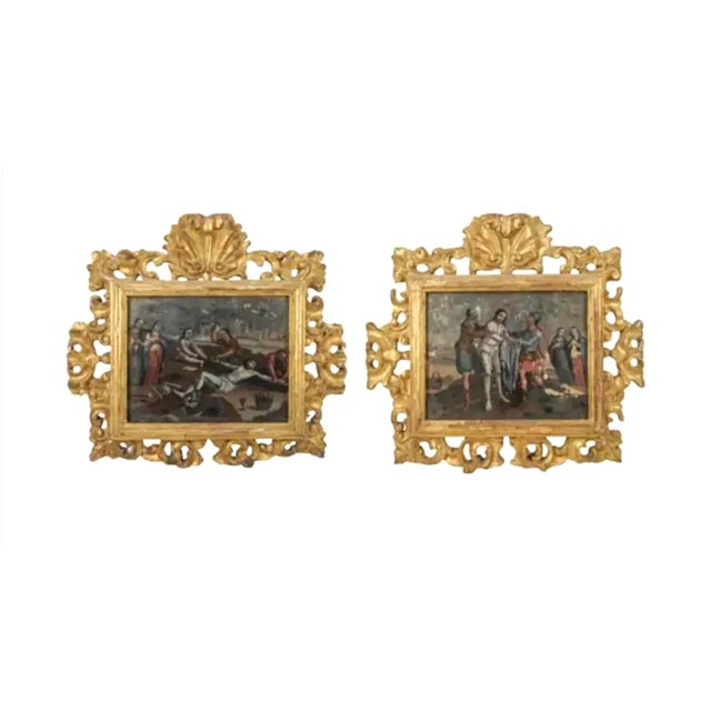 Pair of Spanish Colonial School Reverse Glass Paintings Framed For Sale - Image 16 of 16