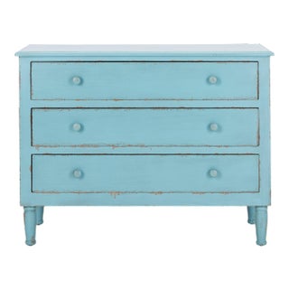 Three Drawer Storage Chest in Distressed Blue For Sale