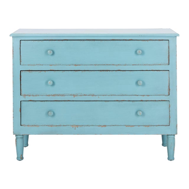 Three Drawer Storage Chest in Distressed Blue For Sale