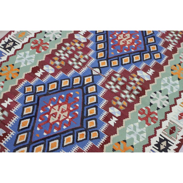 1960s Oriental Style Handmade Blue Oushak Kilim Rug For Sale - Image 4 of 9