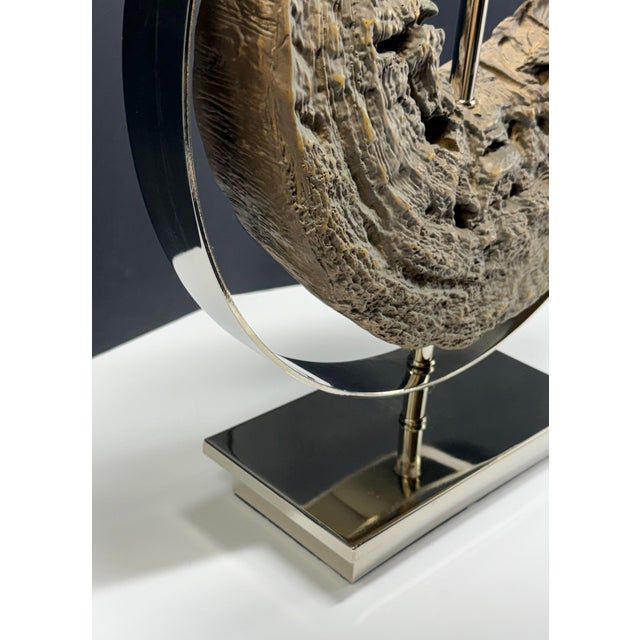 2020s Vintage Revelation by Uttermost Driftwood and Polished Nickel Lamp + Massive Custom Silver-Leaf Drum Shade For Sale - Image 5 of 5