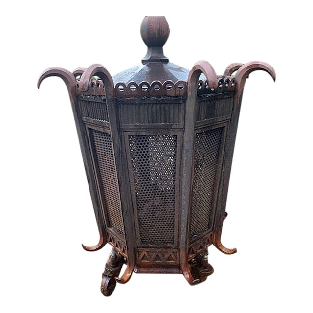Massive Vintage Wrought Iron Architectural Lantern – Estate Courtyard / Outdoor Garden Light For Sale