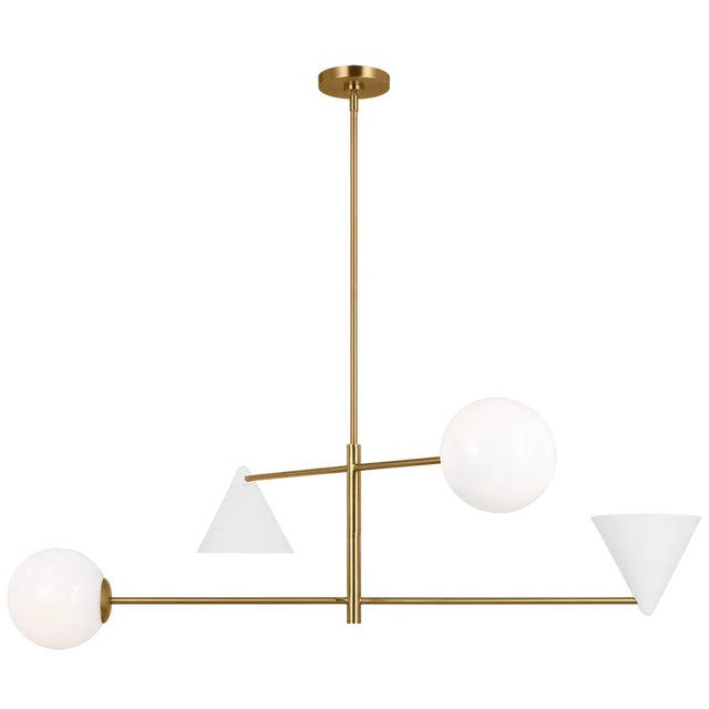 Mid-Century Modern AERIN By Visual Comfort Studio Cosmo 4-Light Extra Large Chandelier in Matte White and Burnished Brass For Sale - Image 3 of 3
