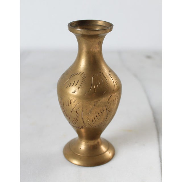 Mid 20th Century Vintage Etched Brass Bud Vases S/3 For Sale - Image 5 of 8