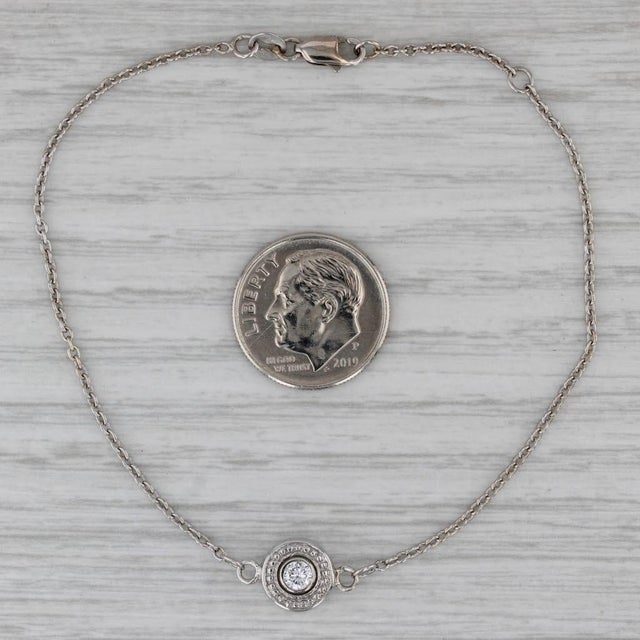 0.25ct Diamond Solitaire Bracelet 14k Gold Platinum Charm 7.5" Cable Chain For Sale - Image 4 of 5