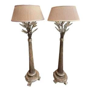 Pair of Bernadette Livingston Regency Style White Gold & Crystal Table Lamps