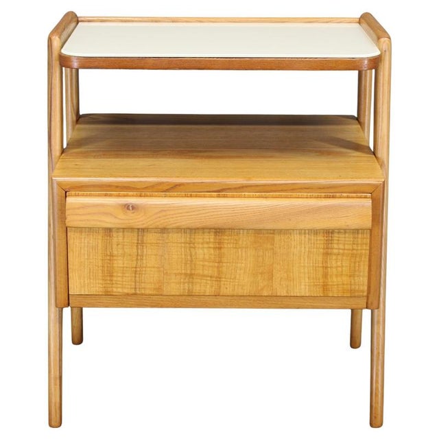 Mid-Century Modern Maple Nightstand with Milky Glass Shelf, 1960s For Sale - Image 16 of 16