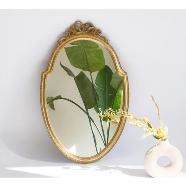Gold Vintage Ornate Gold Bow Mirror, 1950s For Sale - Image 8 of 8