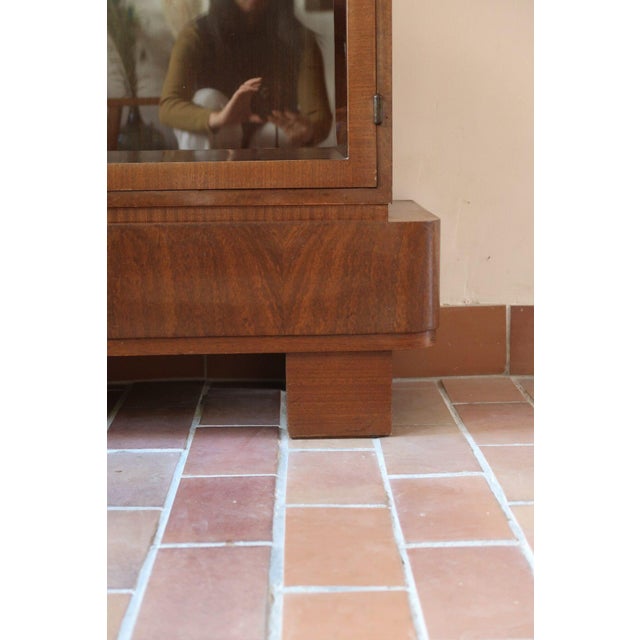 Wood Glazed Walnut Bookcase with Stepped Plinth Base, 1960s For Sale - Image 7 of 18