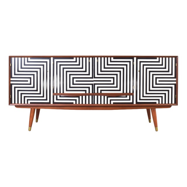 Mid-Century Modern Op-Art Hand-Painted Sideboard from Sven Andersen Møbelfabrik, 1960s For Sale