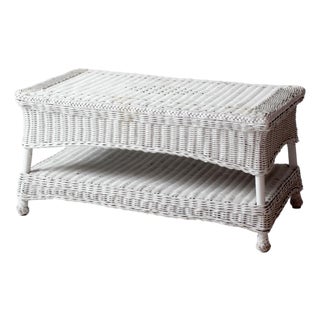 Antique White Wicker Coffee Table For Sale