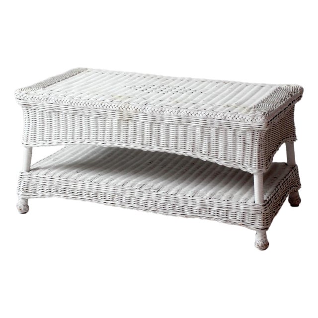 Antique White Wicker Coffee Table For Sale