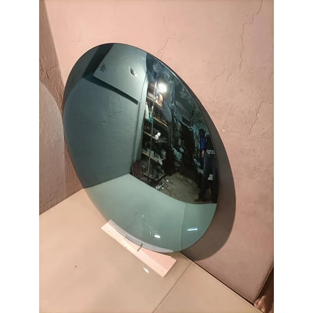 Mid-Century Modern Round Blue Convex Mirror in Iron & Wooden Structure, 2000s For Sale - Image 3 of 9