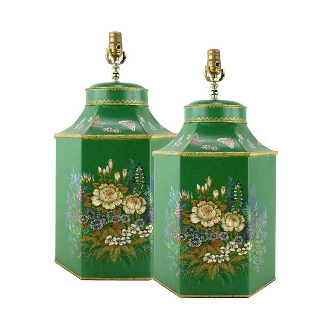A Pair Vintage English Export Chinoiserie Style Tea Caddy Lamp For Sale - Image 9 of 10